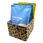 Sachet Box Leopard — gefüllt mit aufrecht stehenden Portionsbeuteln
