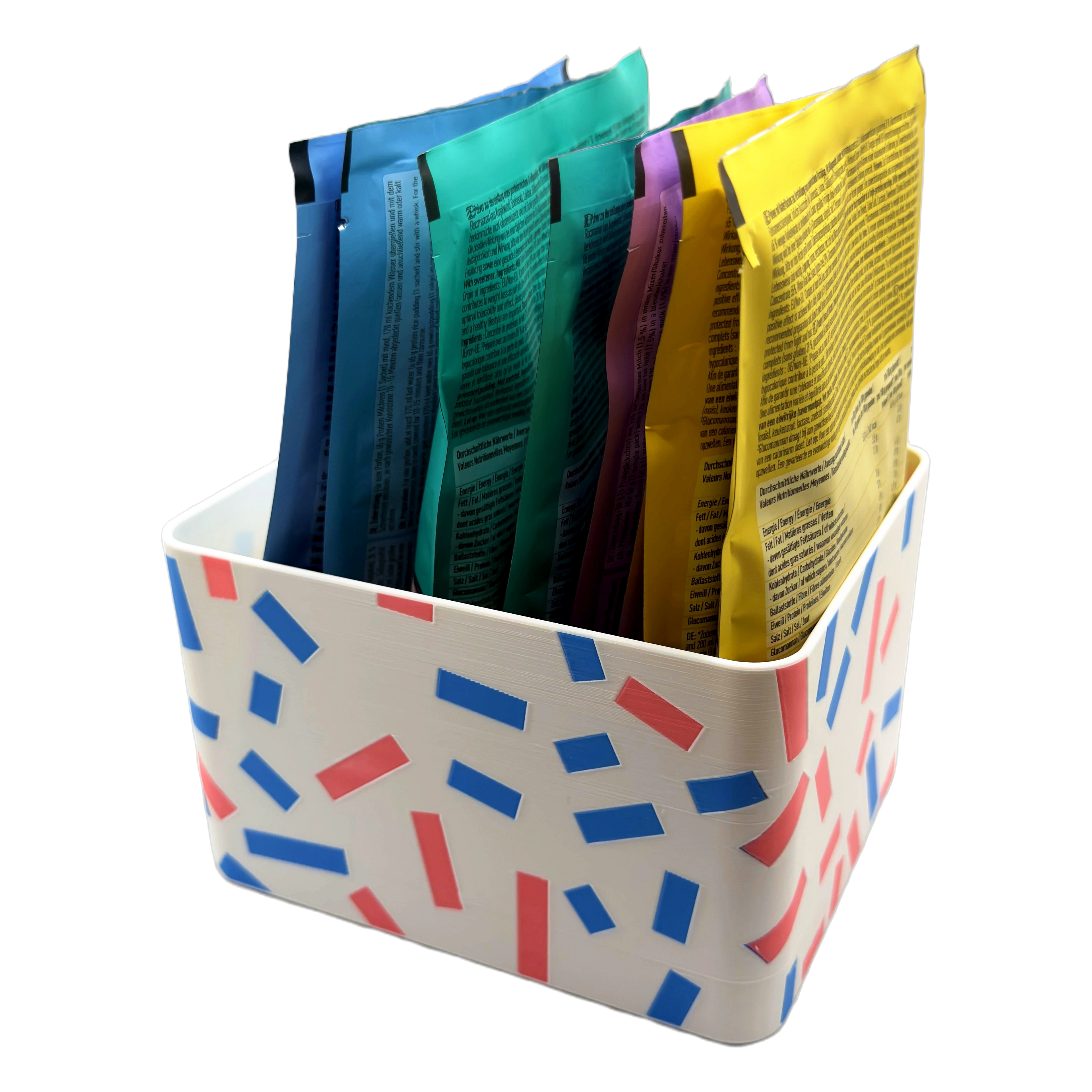 Sachet Box Leopard – 3D-printed storage box for portion sachets – product view 3