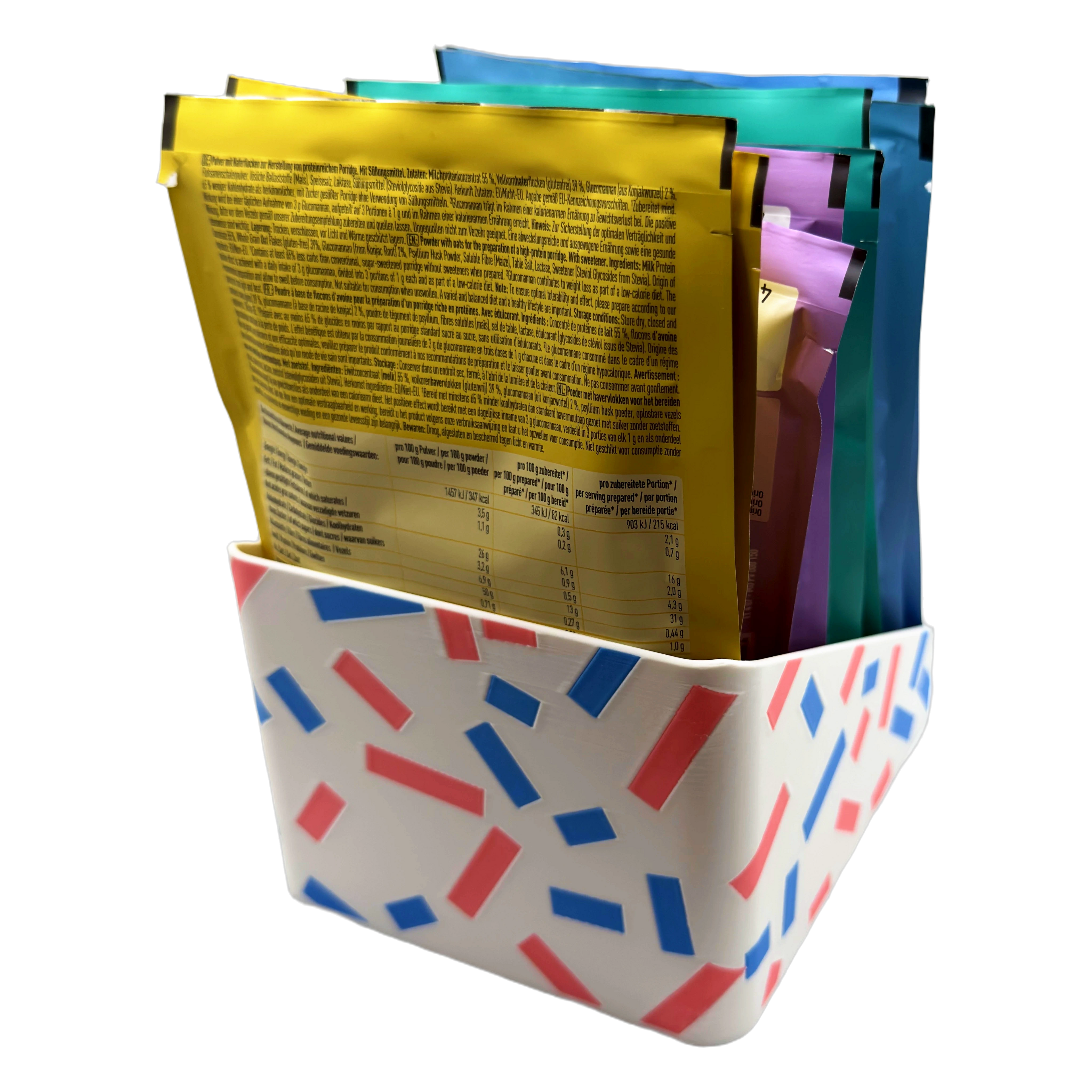 Sachet Box Leopard – 3D-printed storage box for portion sachets – product view 4