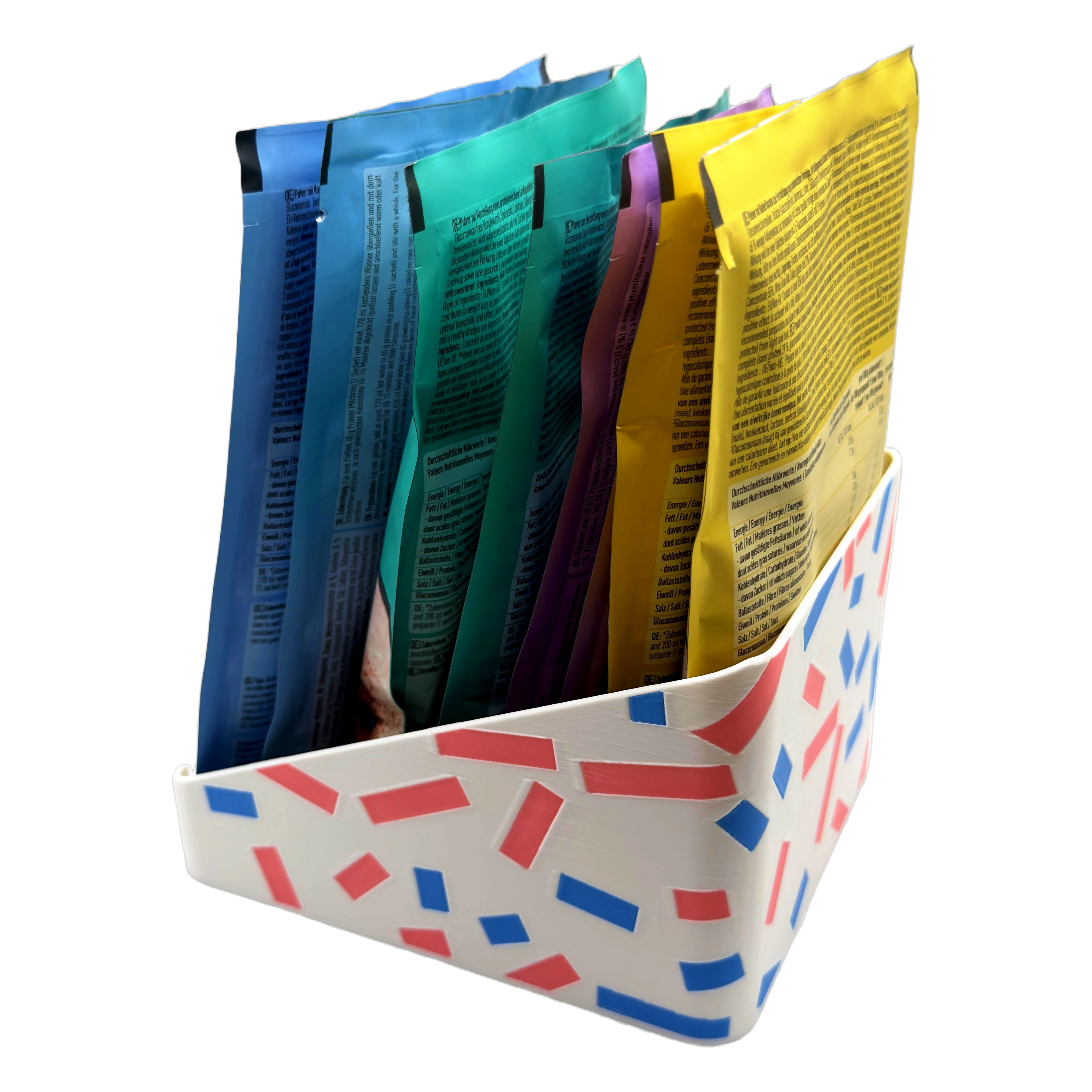 Sachet Box Leopard – 3D-printed storage box for portion sachets – product view 3