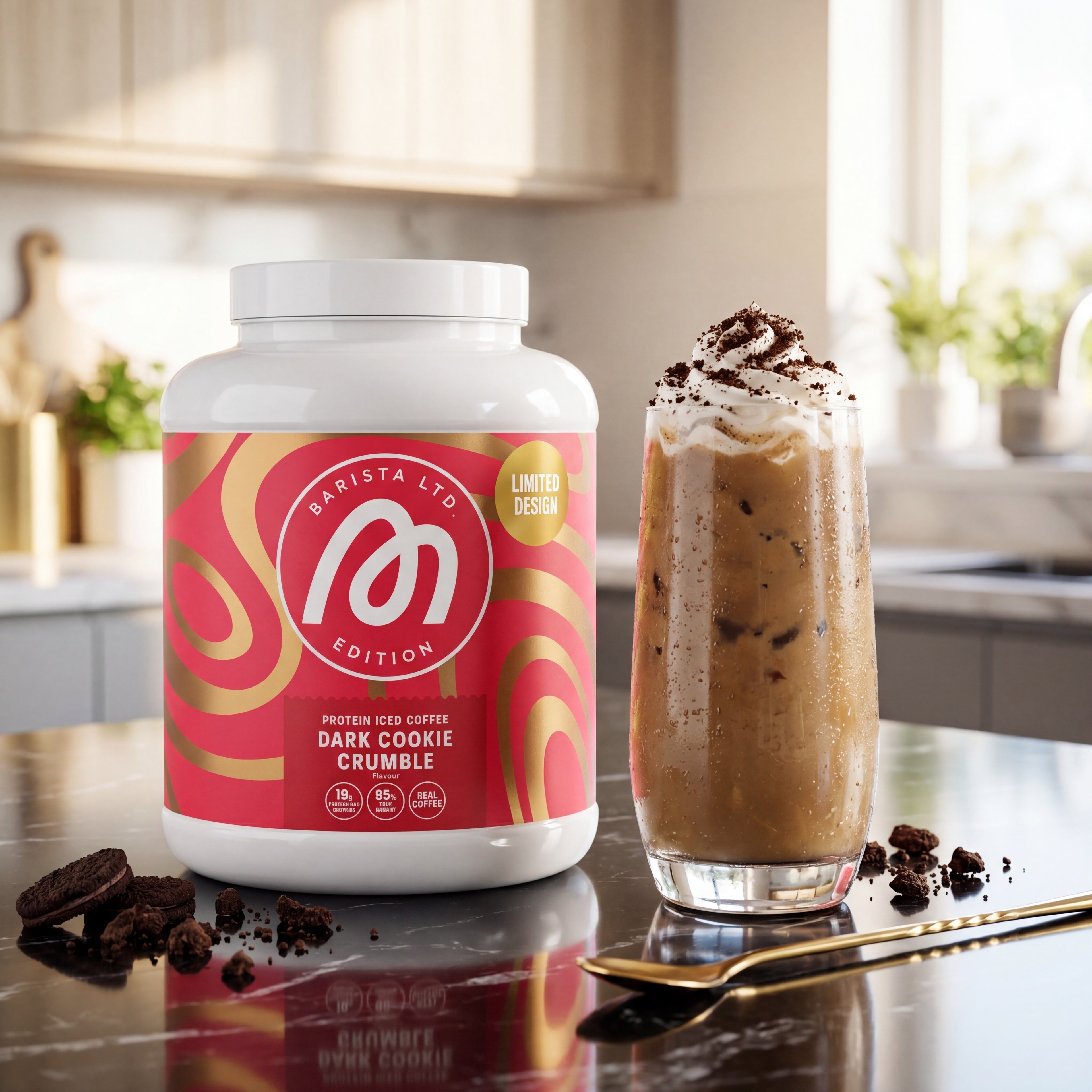 Protein Iced Coffee Dark Cookie Crumble – High-Protein-Eiskaffee-polvo von More Nutrition (Bild 2)