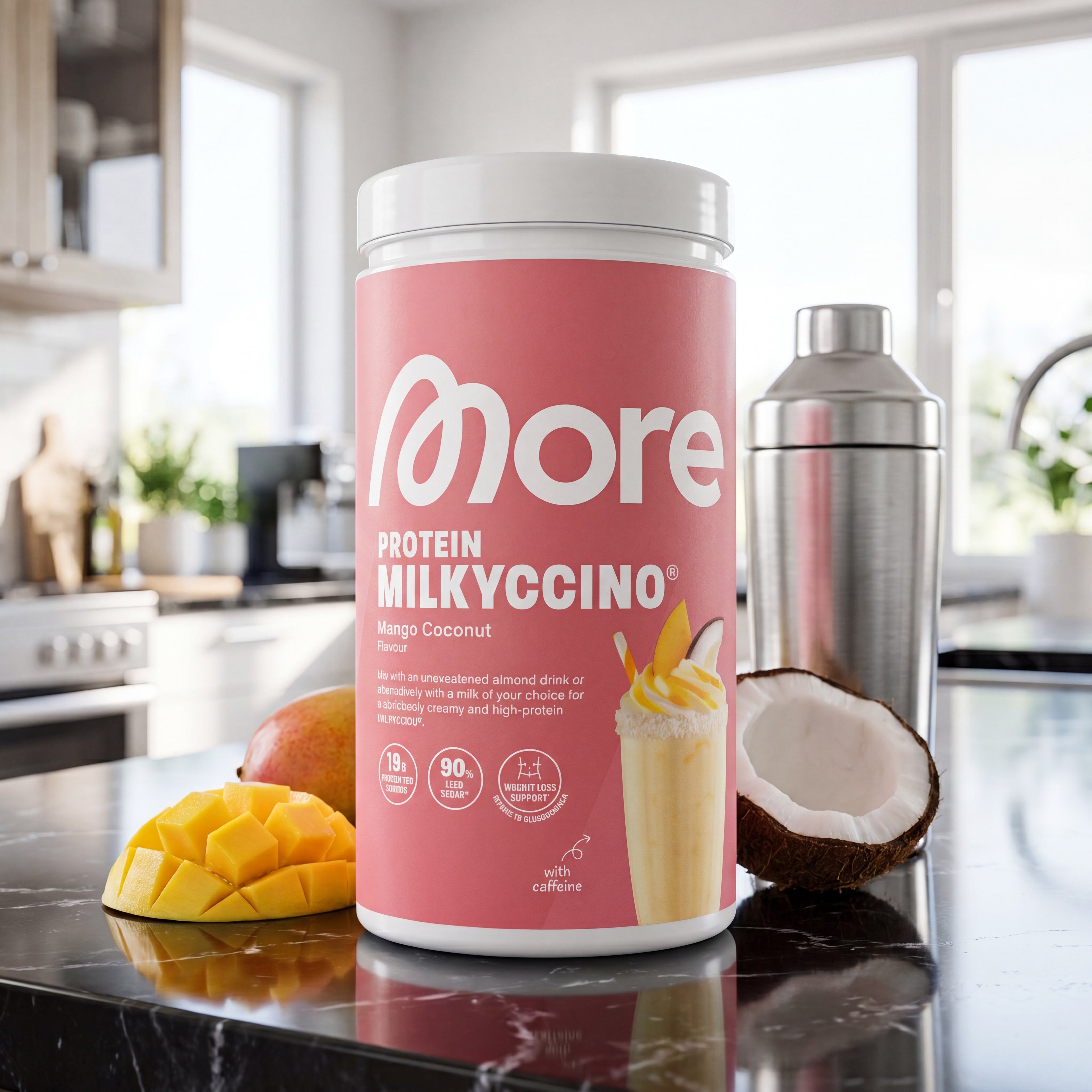 Protein Milkyccino Mango Coconut – eiwitshake met cafeïne blik 500 g