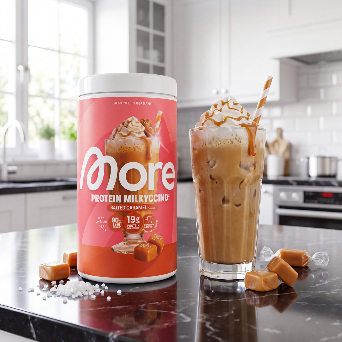 Protein Milkyccino Salted Caramel – protein shake with caffeine tin 500 g