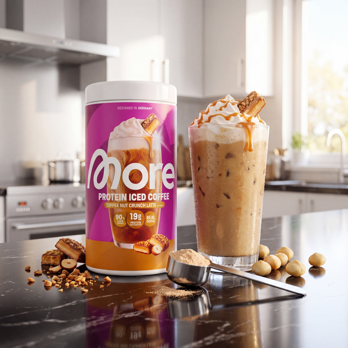 Protein Iced Coffee Toffee Nut Crunch Latte – whey iced coffee tin 500 g