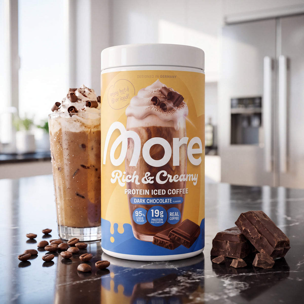 Rich & Creamy Protein Iced Coffee Dark Chocolate – café glacé protéiné crémeux en boîte 500 g